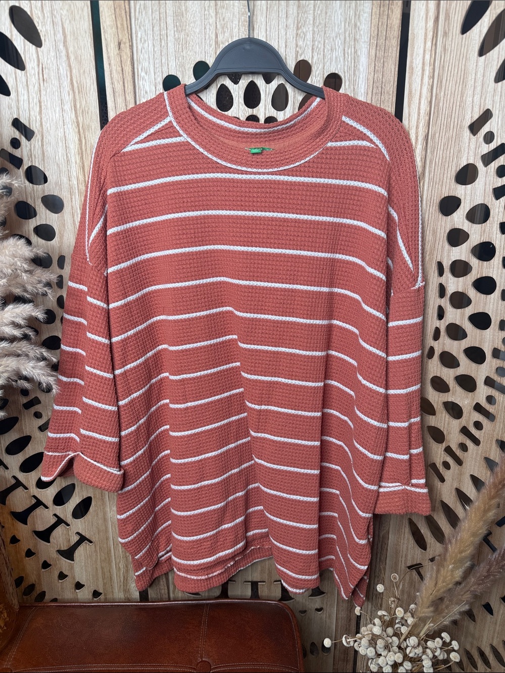 dip Rust & White Striped Waffle-Knit Pullover